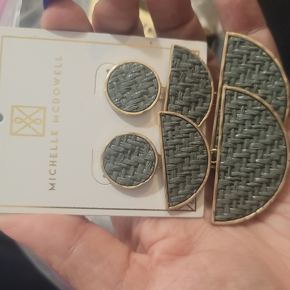 MICHELLE MCDOWELL Dangling geometric shapes bske weave metallic pierced earrings - Picture 1 of 2